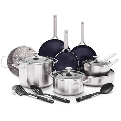 Blue Diamond 15 Piece Stainless Steel Tri Ply Cookware Pots ...