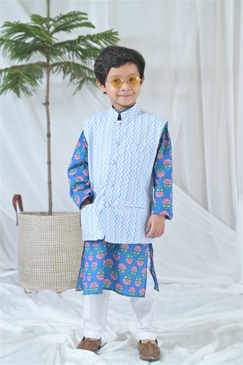 Cute Blue Blossom Kurta Bandi Set (3pc) (0-12 Yrs) – MOMZJOY.COM