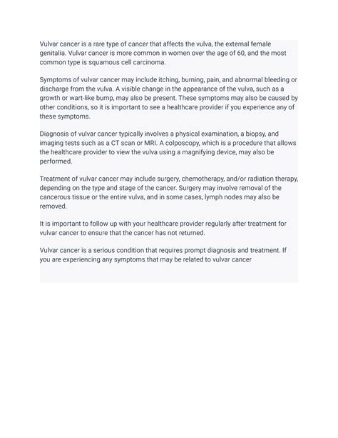 Vulvar cancer essay - Vulvar cancer is a rare type of cancer that affects the vulva, the ... - how rare is vulvar cancer