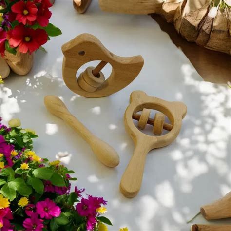 neemtoys® Combo of Rattles & Teether - Dove, Mickey Head & Dumbbell ...