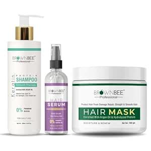 BROWNBEE Combo of Keratin Smooth Shampoo With Hair Serum & Hair Mask ...