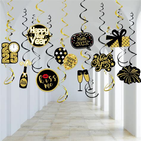 Buy New Year Eve Decorations 2025 Hanging Swirls, Happy New Year 2025 ...