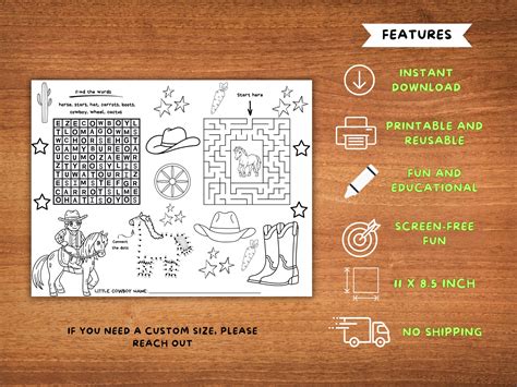 Little Cowboy Activity Sheet | Cowboy Activity Placemat | Cowboy ...