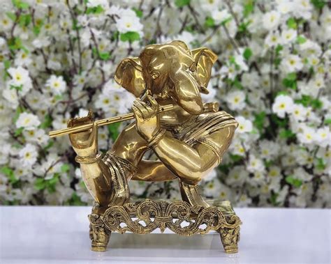 Buy Lord Ganesha Statue Brass Ganesha Playing Flute Modern Ganesha ...