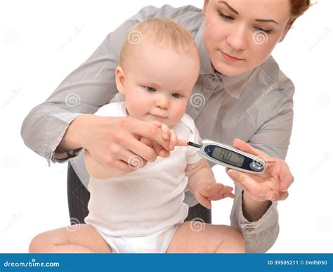 Measuring Glucose Level Blood Test from Diabetes Child Baby Stock Image ...