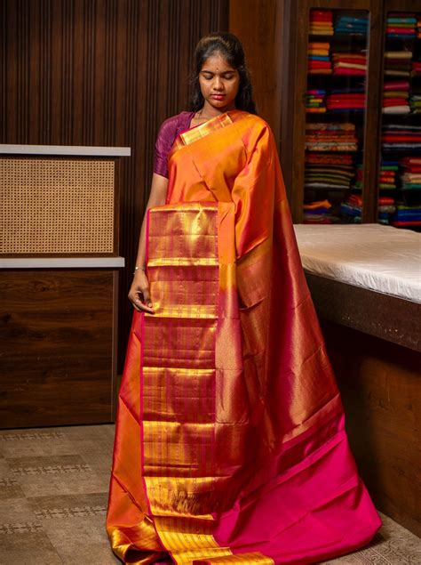 Rust Orange Big Border Pure Kanchipuram Silk Saree