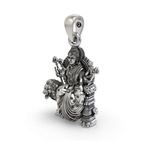 925 Silver Durga Maa Pendant – Simhavahini Lion & Trishul, Multi-Armed ...