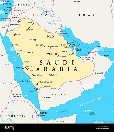 Saudi Arabia political map with capital Riyadh, national borders and ...