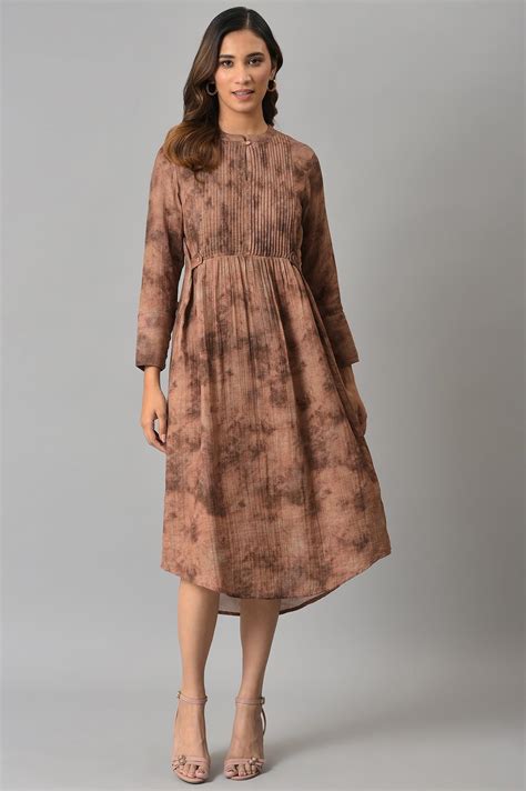 Buy Dark Brown Abstract Printed Western Dress @ 3999 | W for woman ...