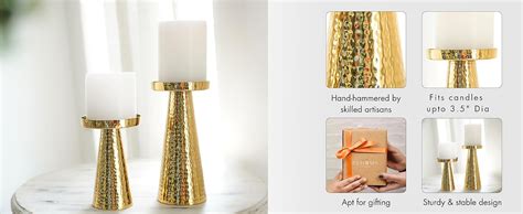 Buy Behoma Handcrafted Hammered Large Metal Pillar Candle Holder ...