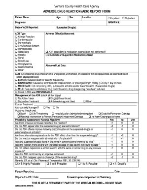 Fillable Online vchca Adverse drug reaction reporting form - Ventura ...