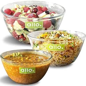 Buy Allo Food Safe Borosilicate Glass Mixing & Serving Bowls for ...