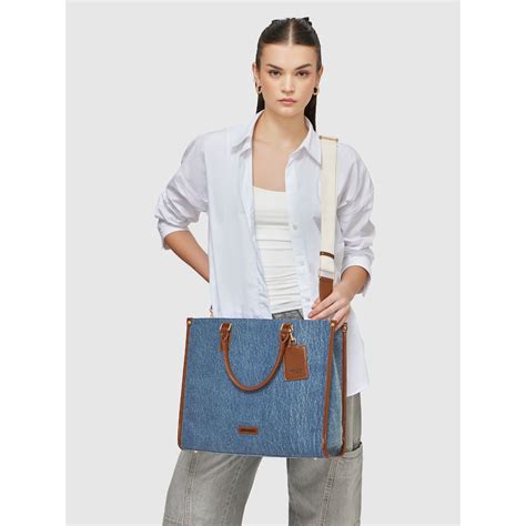 Buy MIRAGGIO Denice Denim Oversized Tote Bag with Crossbody Strap For ...