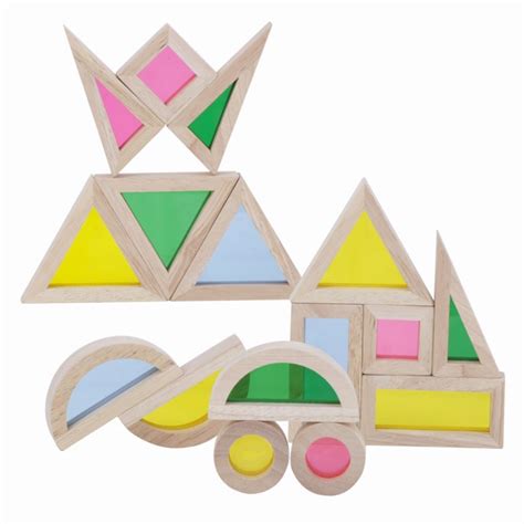 Wooden Rainbow Blocks | Acrylic Geometrical Blocks Set for Kids (24 Pcs ...