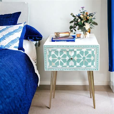 Moroccan Bone Inlay 1 Drawer Bedside Green – Luxury Handicrafts