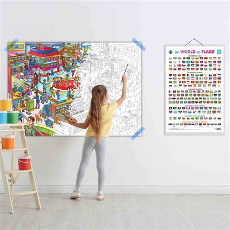 My World of Flags and GIANT AT THE MALL COLOURING POSTER | Combo of 1 ...