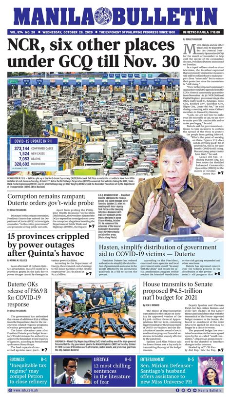 Get digital access to Manila Bulletin - October 28, 2020 issue ...