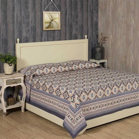 Indo Ikat Beige Screen Printed Cotton Bed Cover