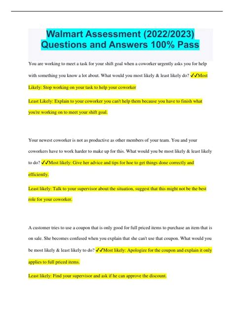 Walmart Assessment (2022/2023) Questions and Answers 100% Pass ...