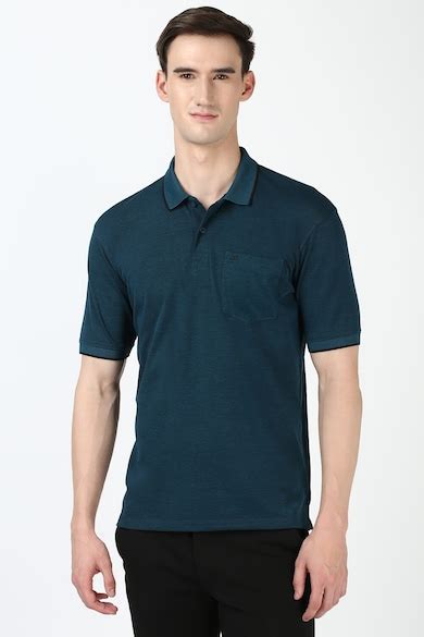 Buy Men Blue Textured Polo Neck T-shirt Online - 39726606 | Peter England