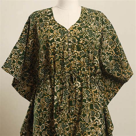 Green Hand Batik Print Cotton Kaftan