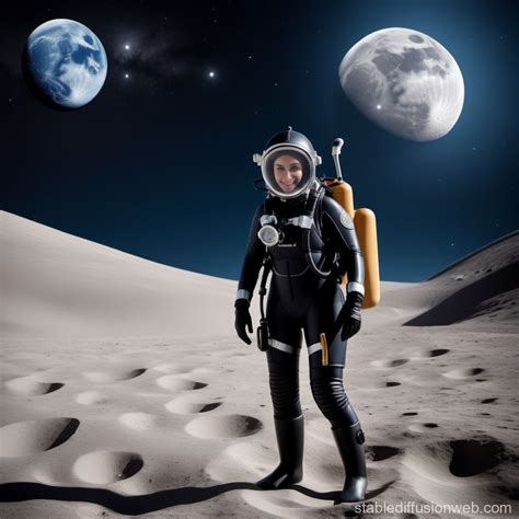 Scuba Diver on the Moon with Earth Background | Stable Diffusion Online