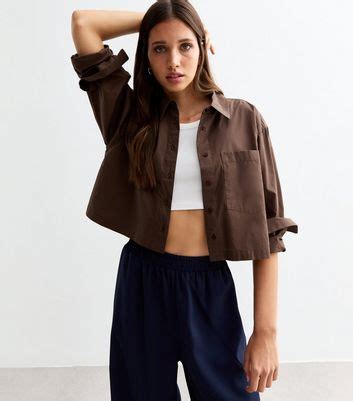 Brown Poplin Cotton Crop Shirt | New Look