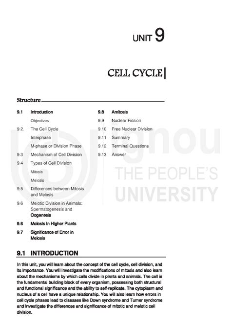 Cell cycle - converted - UNIT 9 CELL CYCLE Structure 9 Introduction 9 ...