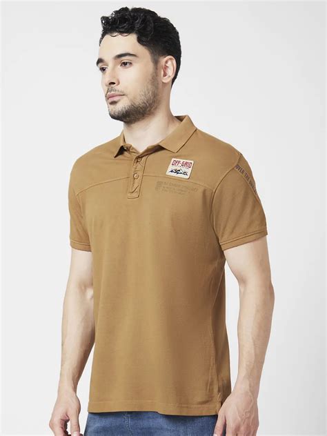 Buy Online|Spykar Men Khaki Cotton Slim Fit Half Sleeve Polo Neck Plain ...