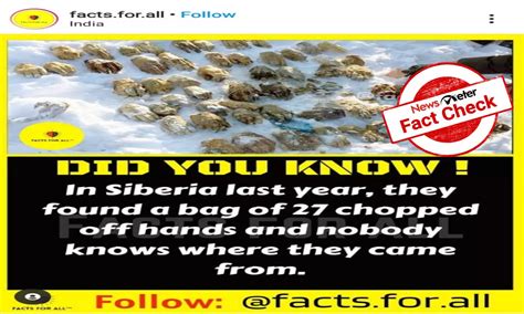 Fact Check: Viral post claiming 27 pairs of hands were found in Siberia ...