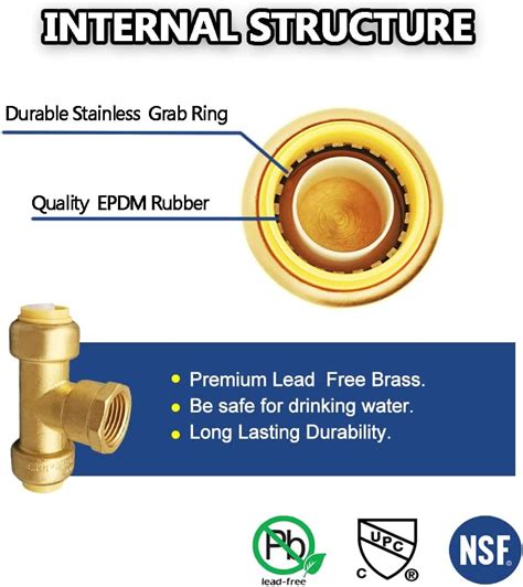 Buy Pex Fittings Tee Female 1/2 Push Fit Female Plumbing Tee No Lead ...