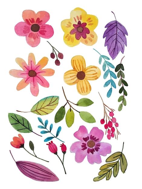 Elemento de flor em aquarela vetor pintado à mão | Vetor Premium