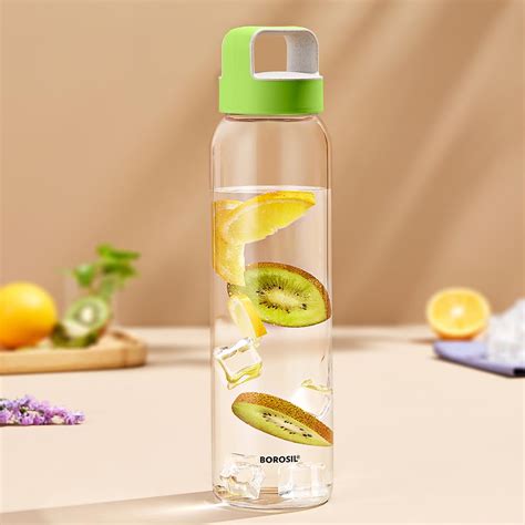Buy Borosil Neo Glass Water Bottle with Husk Green Lid | 1000 ml ...