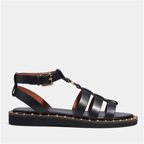 COACH Giselle Leather Sandals in Black | Lyst UK
