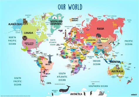 Fun World Map with Country Names for Kids Paper Print - Maps posters in ...