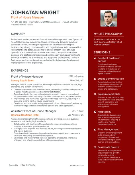 3 Successful Front of House Manager Resume Examples And Writing Tips for 2024