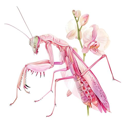 Pink Praying Mantis with Orchid Flower | Premium AI-generated image