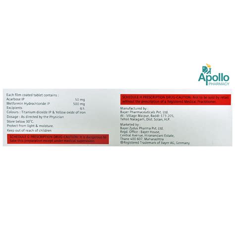 Glucobay M 50 Tablet | Uses, Side Effects, Price | Apollo Pharmacy