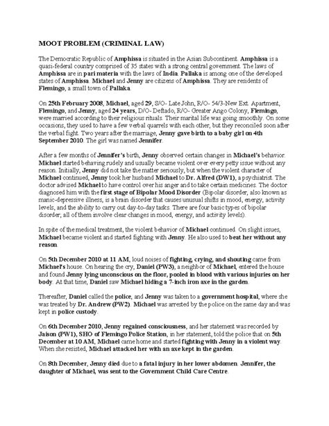 MOOT Problem Analysis (CRIMINAL LAW) - State of Pallaka vs. Michael ...