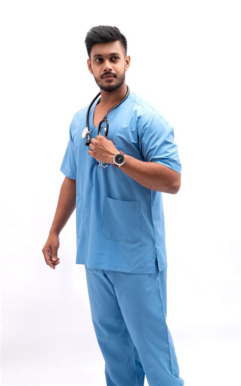 Mens V Neck 5 pocket (Sky Blue) Scrubs - Ziva Uniforms