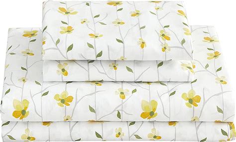 Softan King Size Yellow Floral Printed Sheet Set with Deep Pocket - 4 ...