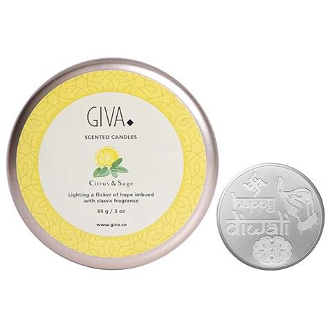Buy GIVA 999 Pure Silver Happy Diwali Coin, 5gms & Citrus & Sage Candle ...