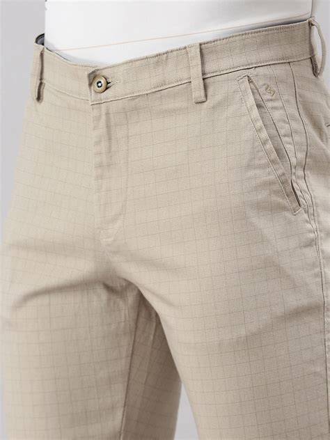 Classic Polo Men's Beige Moderate Fit Checked Casual Trouser | TP2-CL