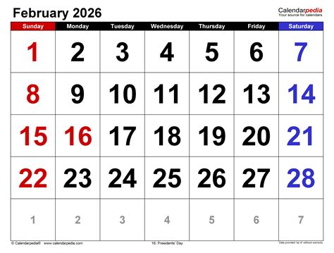 February Calendar 2026 Printable - Free Printable Templates