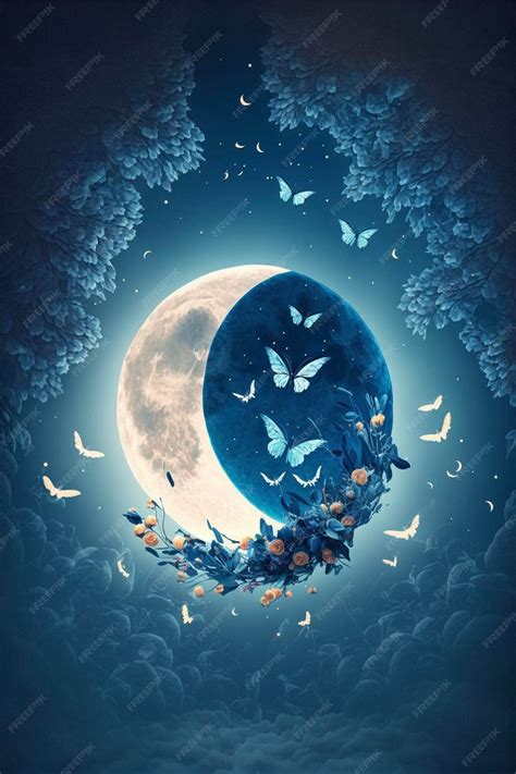 Premium AI Image | Full moon with butterflies flying around it ...