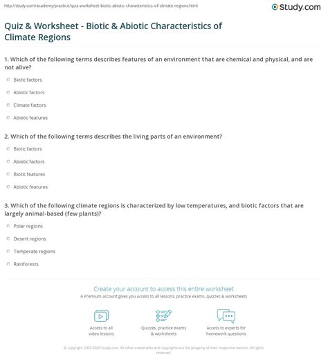 Quiz & Worksheet - Biotic & Abiotic Characteristics of Climate Regions ...