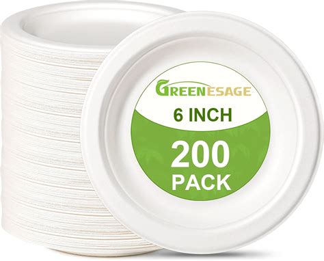 GREENESAGE Paper Plates 6 inch, 200 Pack Paper Plates Bulk, Compostable ...