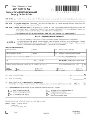 VT HS-122 & HI-144 2021 - Fill out Tax Template Online