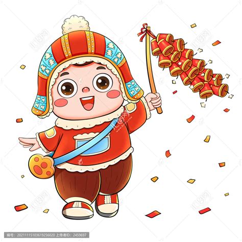 国潮放鞭炮的中国福娃元素,春节,节日素材,设计模板,汇图网www.huitu.com