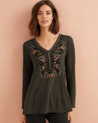 Embroidered V-Neck Knit Tunic | Garnet Hill